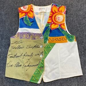 Vintage 90s Kolorway Womens Large Hand Painted Wearable Art Vest Sunflower